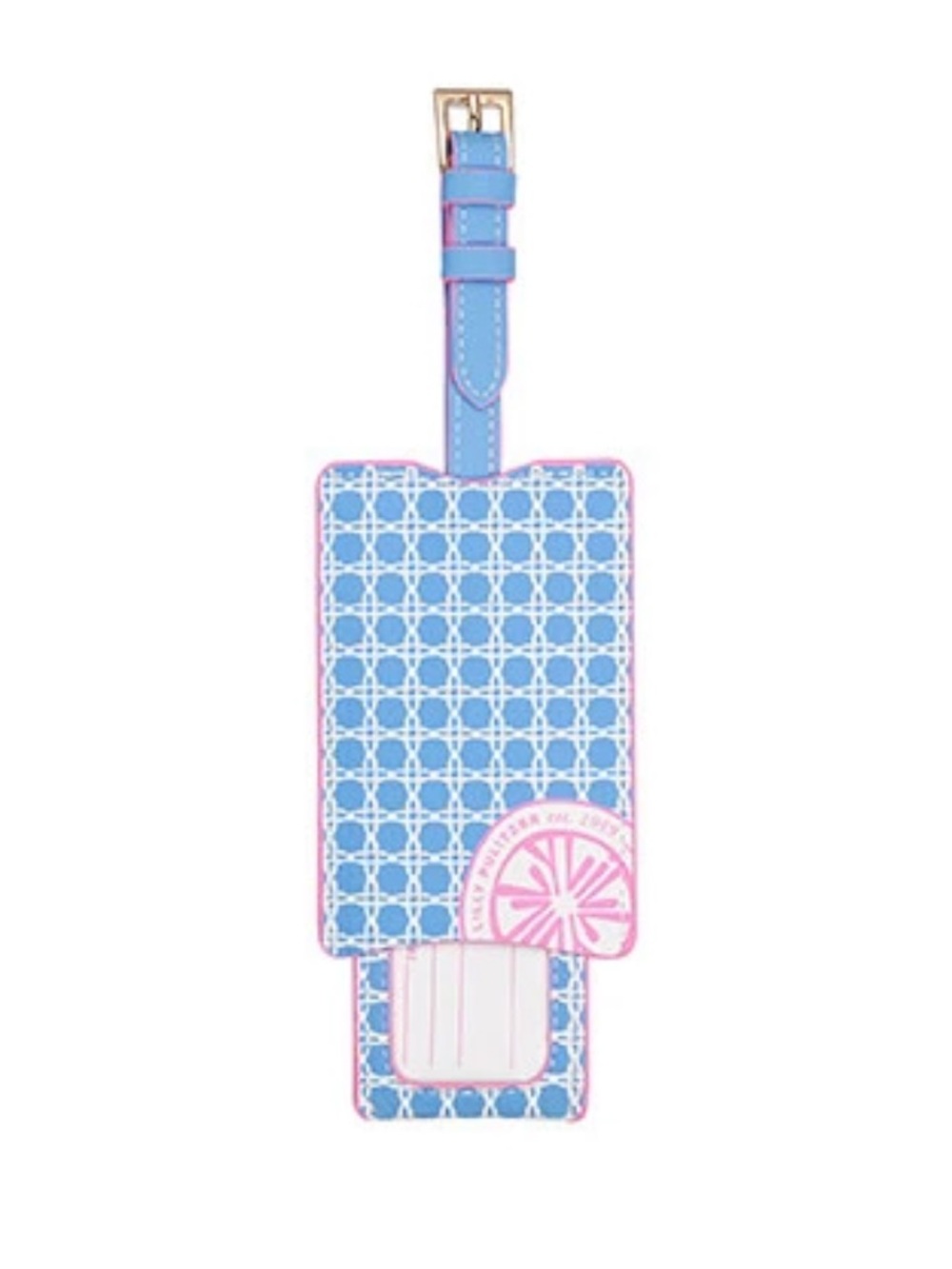 Brand New Lilly Pulitzer Luggage Tag With Pull Down ID in Frenchie Blue Caning - Picture 2 of 7